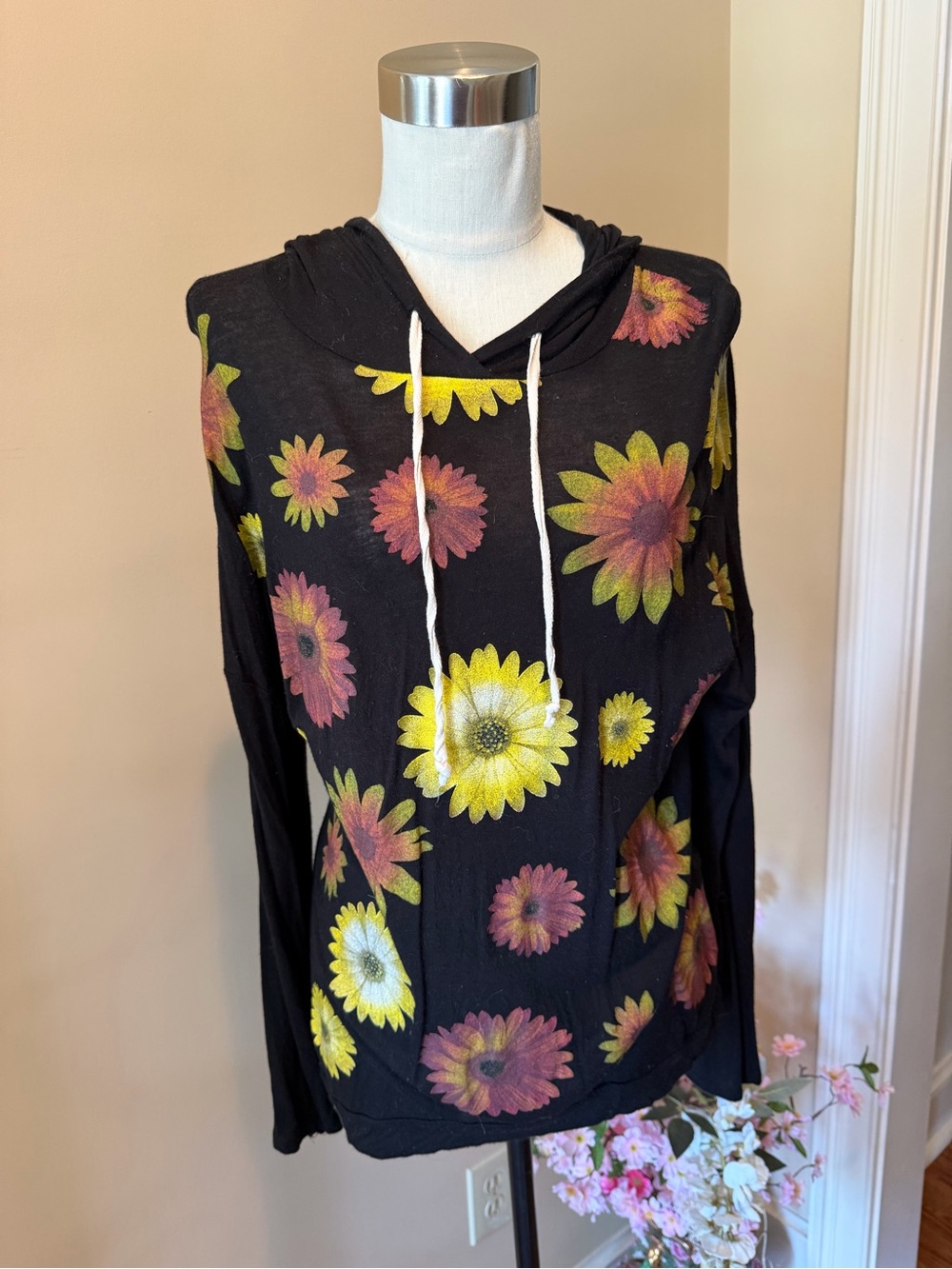Ginger G Black Hoodie with Yellow & Orange Floral Print - Picture 1 of 8